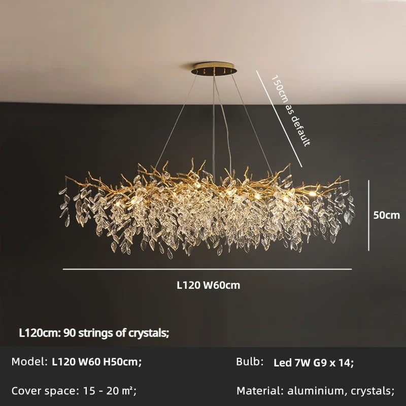 Luxury LED Branch Chandelier – Crystal Pendant Light for Dining Room