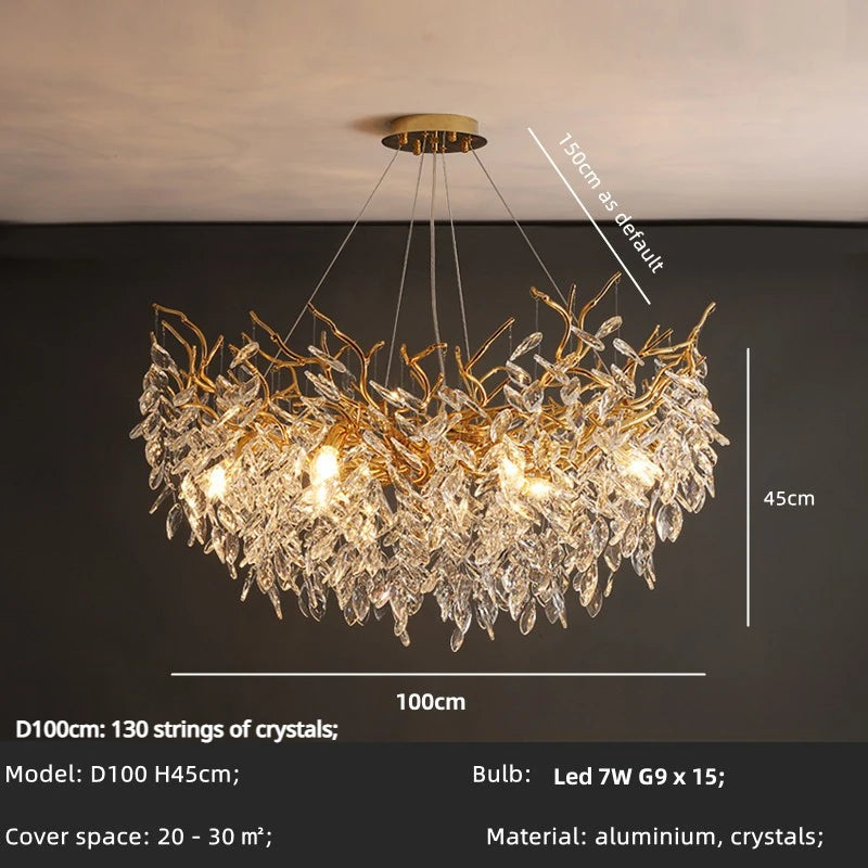 Luxury LED Branch Chandelier – Crystal Pendant Light for Dining Room