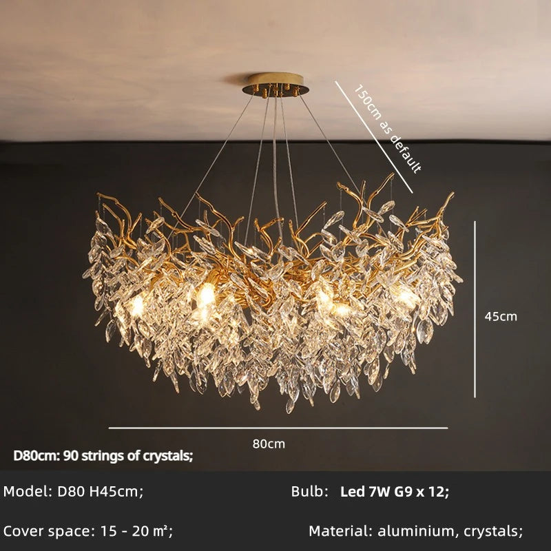 Luxury LED Branch Chandelier – Crystal Pendant Light for Dining Room