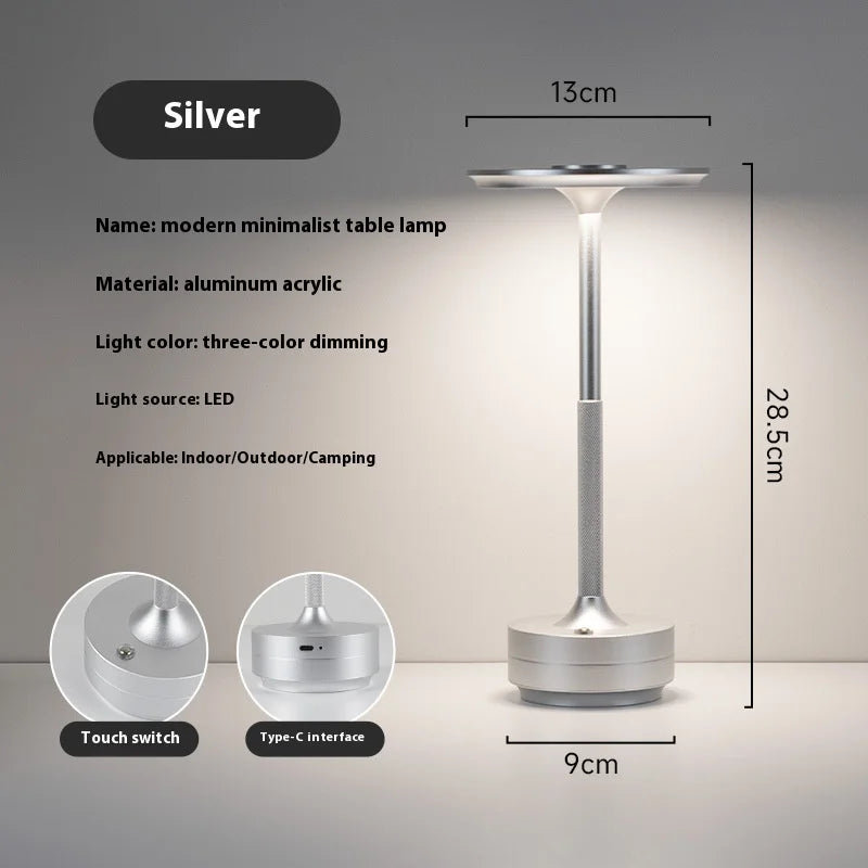 USB Rechargeable Aluminum Lamp – Dimmable, Touch Control