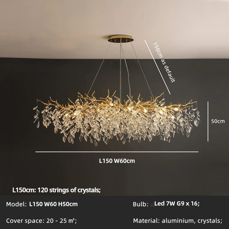 Luxury LED Branch Chandelier – Crystal Pendant Light for Dining Room