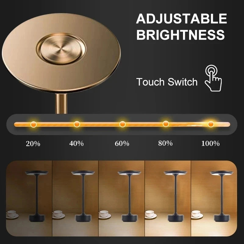 USB Rechargeable Aluminum Lamp – Dimmable, Touch Control