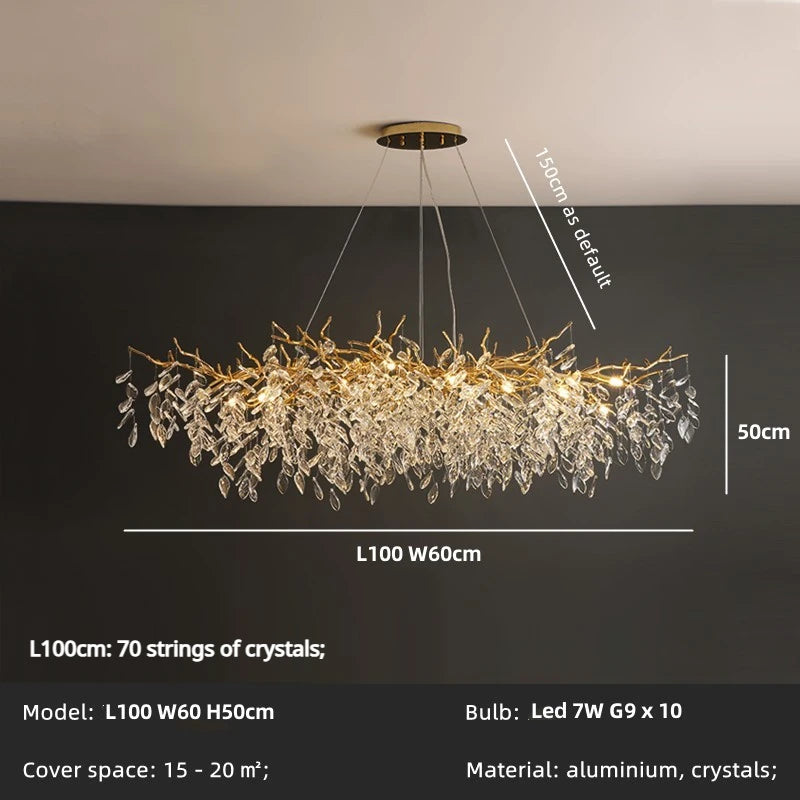 Luxury LED Branch Chandelier – Crystal Pendant Light for Dining Room