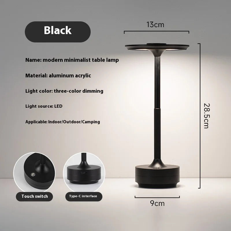 USB Rechargeable Aluminum Lamp – Dimmable, Touch Control