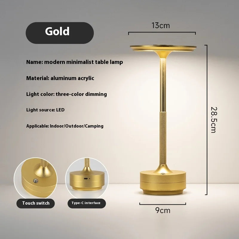 USB Rechargeable Aluminum Lamp – Dimmable, Touch Control