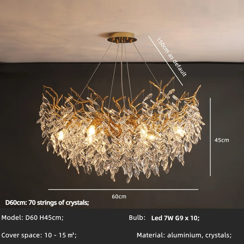 Luxury LED Branch Chandelier – Crystal Pendant Light for Dining Room