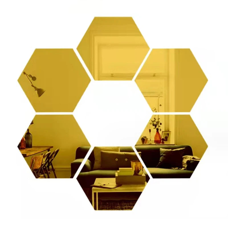 3D Hexagon Mirror Wall Stickers - BOAA Homes