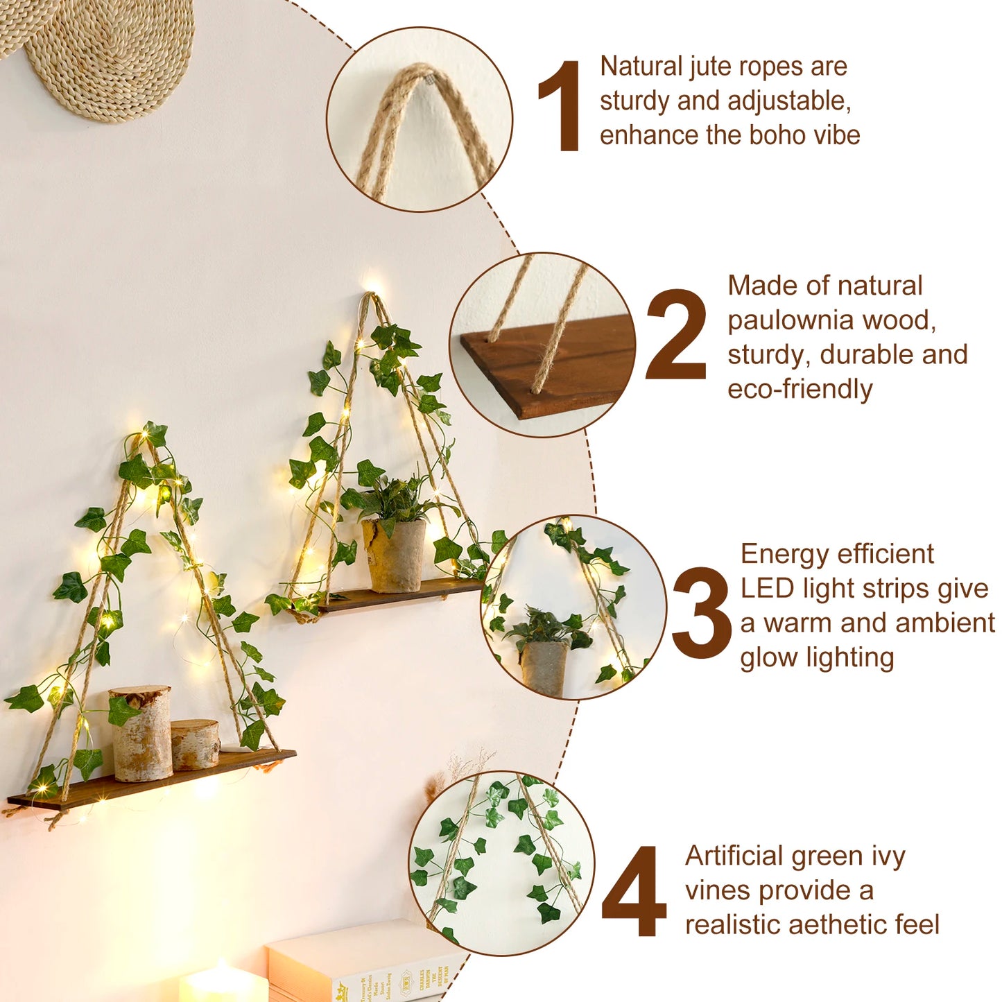 Artificial Ivy LED Wall Shelf - BOAA Homes