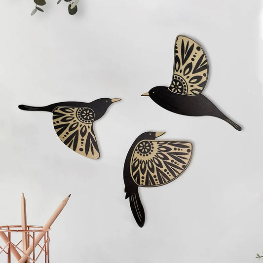 Wooden Black Bird Wall Art - BOAA Homes