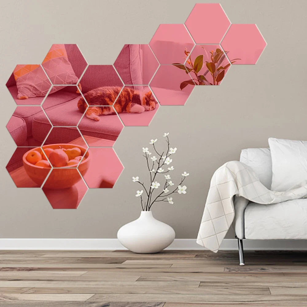 3D Hexagon Mirror Wall Stickers - BOAA Homes