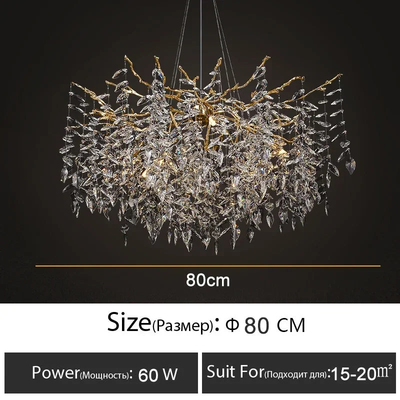 Luxury Crystal Branch Chandelier – Modern LED Ceiling Light for Living & Dining