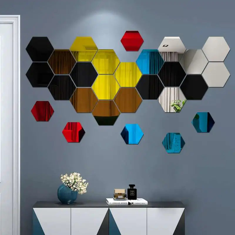 3D Hexagon Mirror Wall Stickers - BOAA Homes