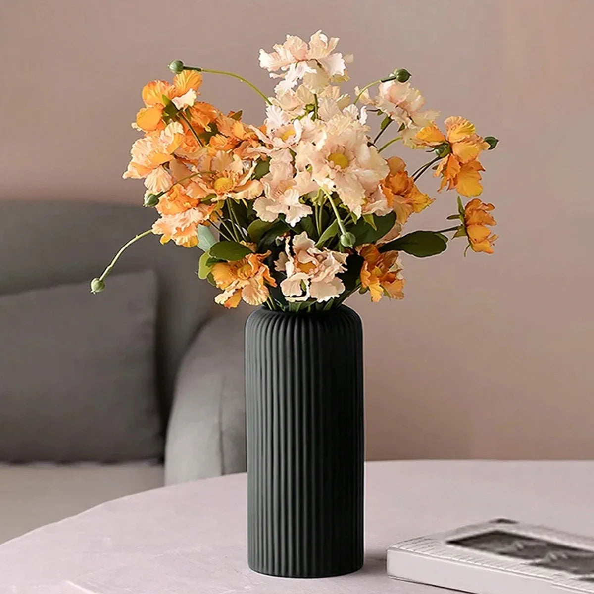 Striped Ceramic-Like Flower Vase - BOAA Homes